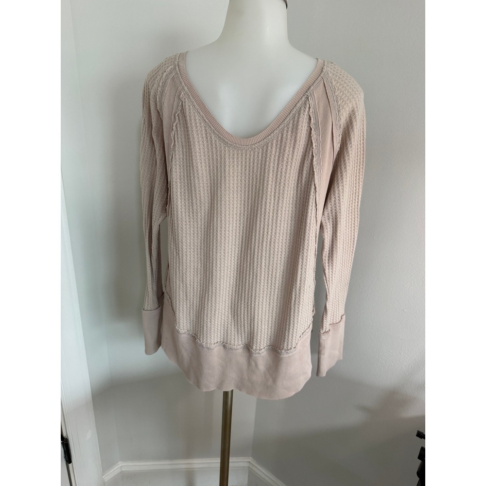Jodifl Womens Waffle Knit Mixed Media Top Pink Boho Raw Seam High Low Small